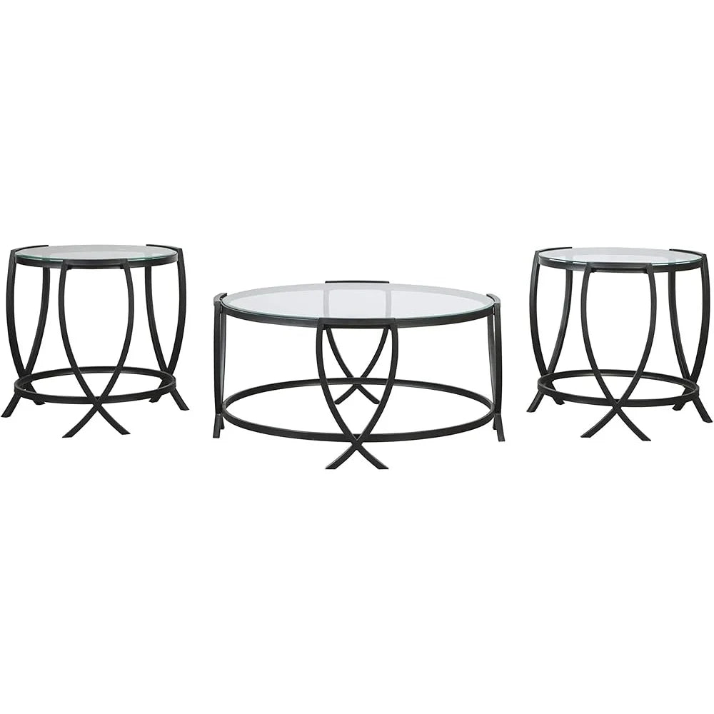 DUTRIEUX Contemporary Glass Top Round 3 Piece Coffee Table