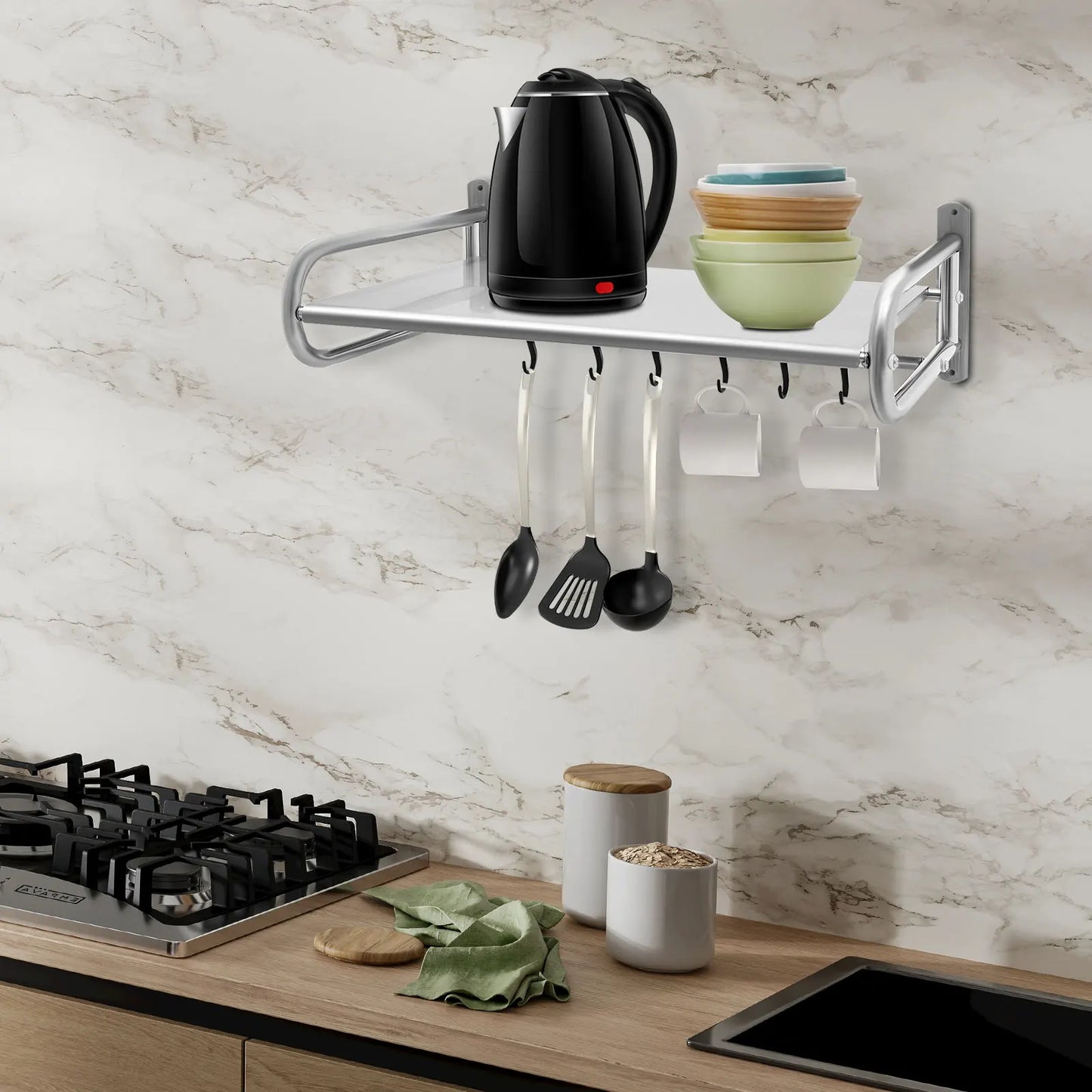 Hign-concerned Wall Mount Microwave Rack With 6 Hooks