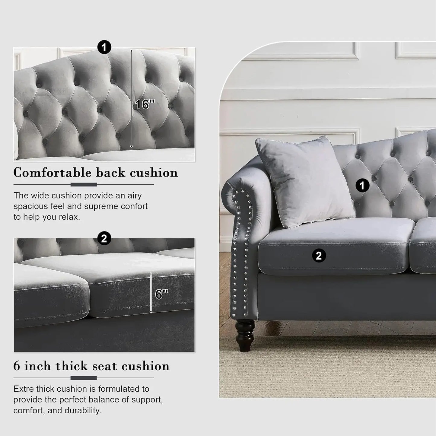 Everyday EssentialsOnline Chesterfield Velvet Sofa Set