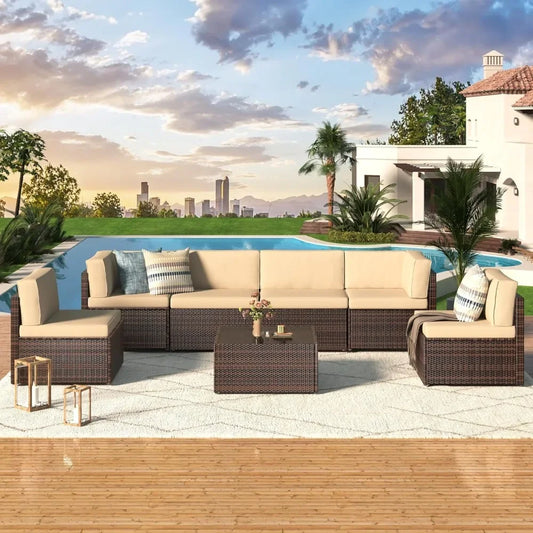 General Outdoor Patio Rattan Sectional Sofa Set Cushions