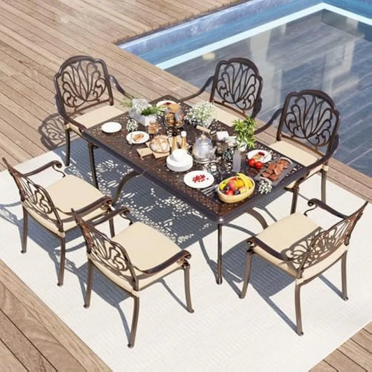 Angduo Retro Outdoor Dining Table Set With Six Chairs