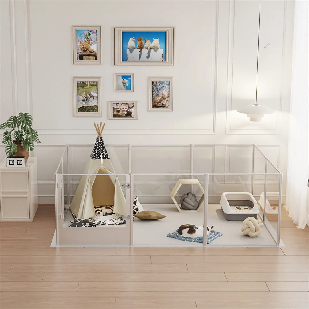 BINGOPAW Whelping Playpen Clear Acrylic Dog Pen With Pad