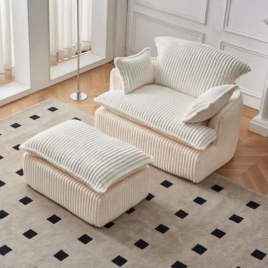 Convertible Compressed Sofa Chair with Ottoman, Modern Corduroy Fabric Armchair for Small Spaces, Living Room, Dorm, or