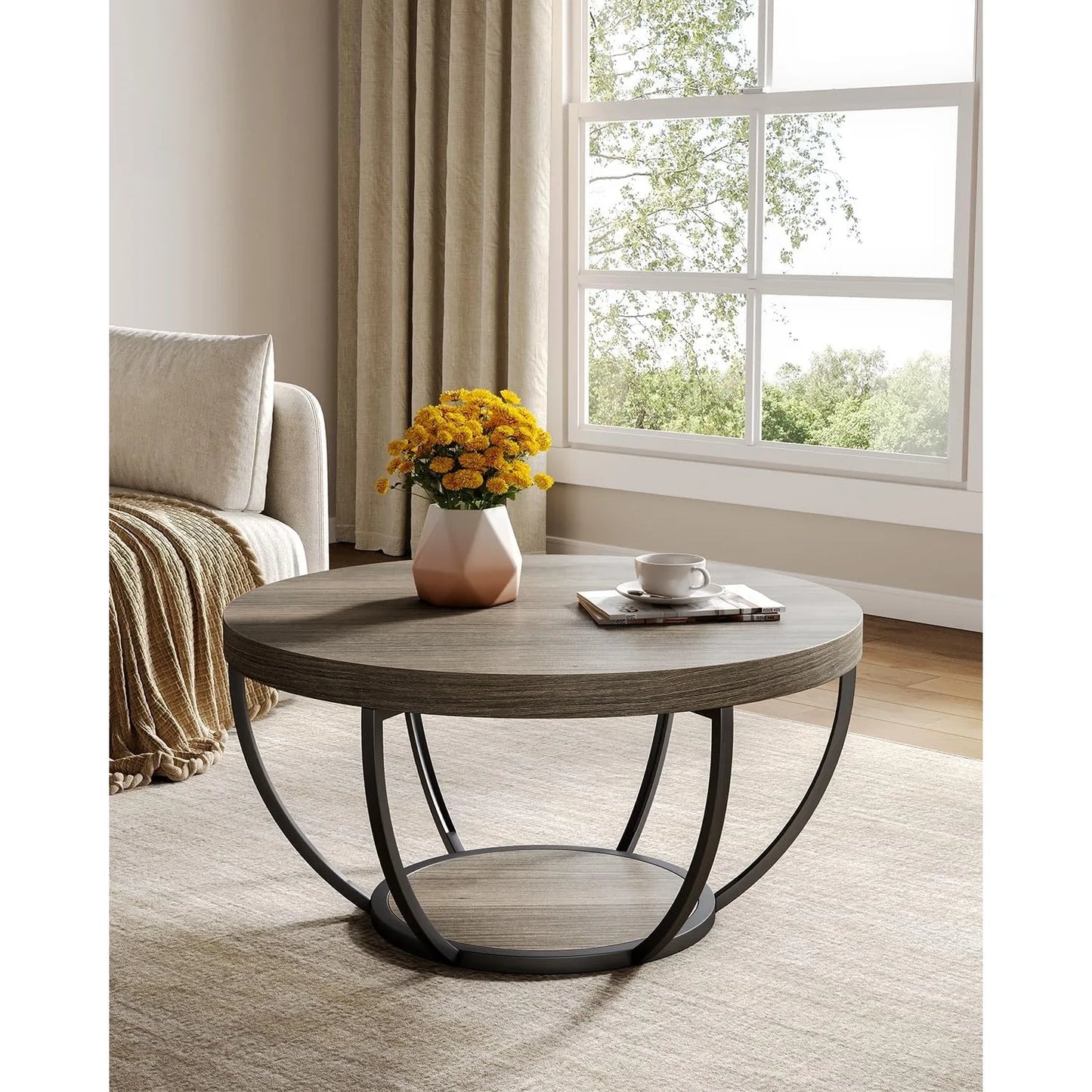 Little Tree Marble Coffee Table Open Storage Metal