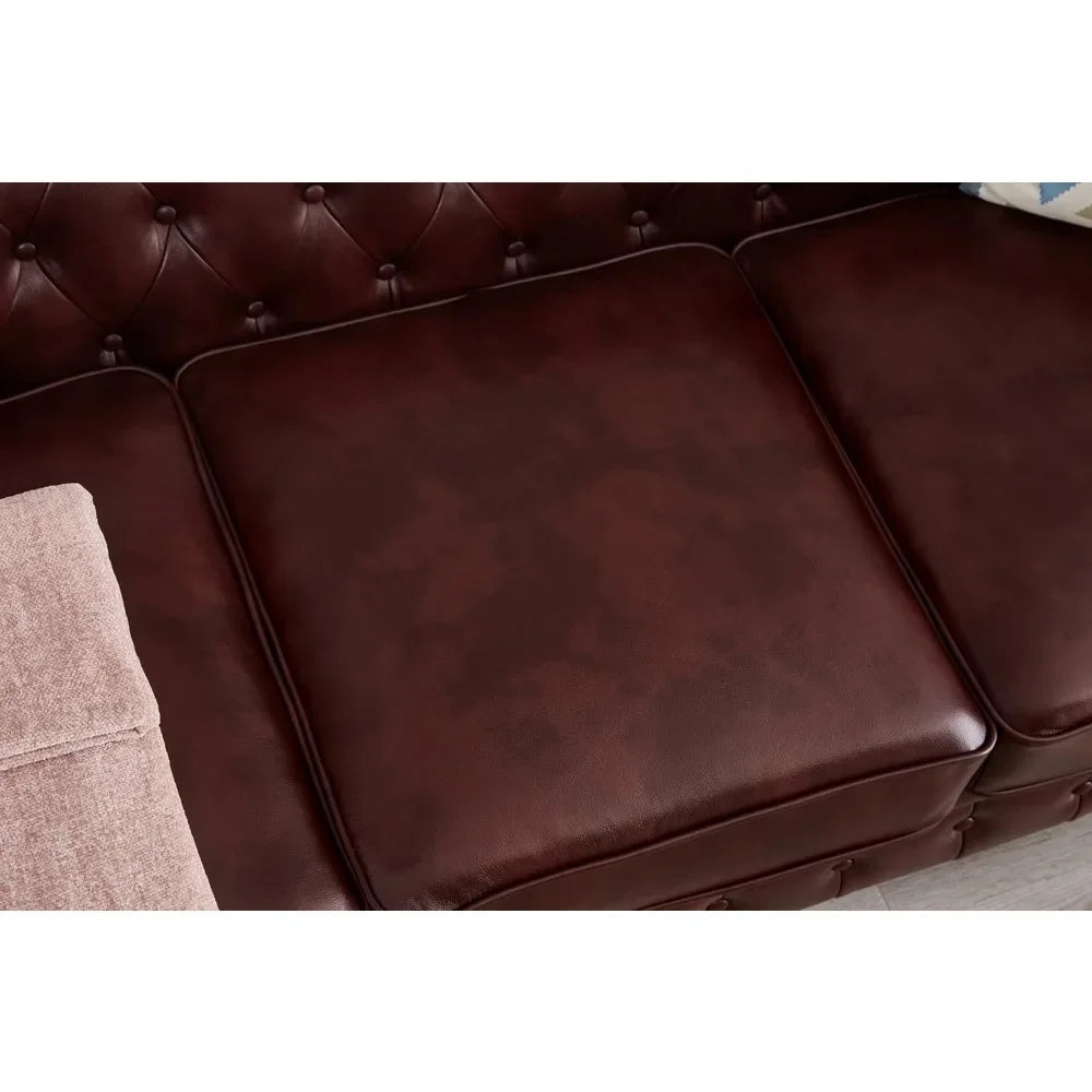 Guangbai Faux Leather Sofa With Nailhead Trim Low Back