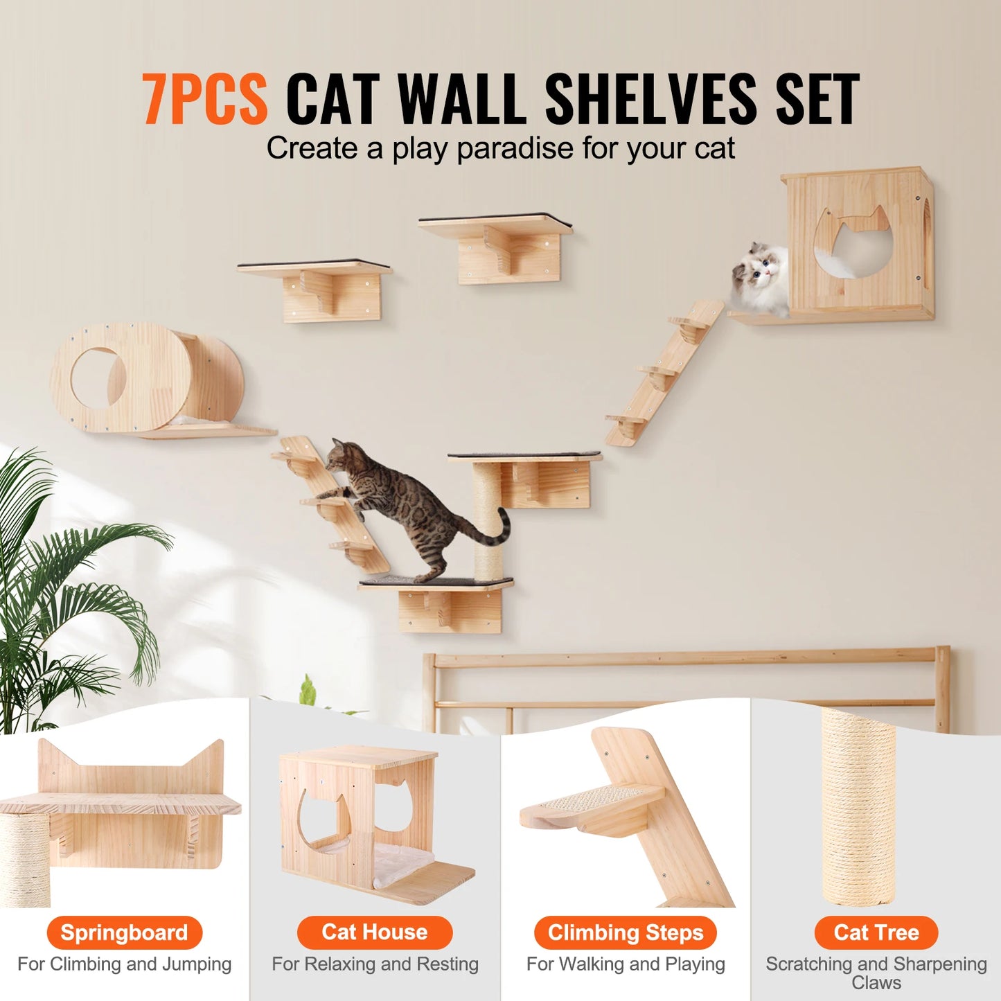 SucceBuy Wall Mounted Cat Shelves And Perches Cat Furniture