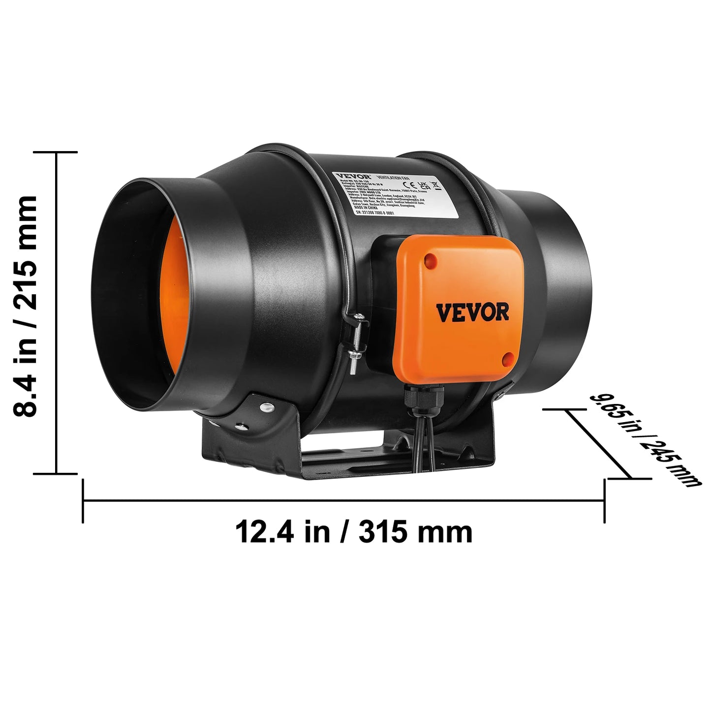 VEVOR Inline Duct Fan With Temperature Humidity Controller