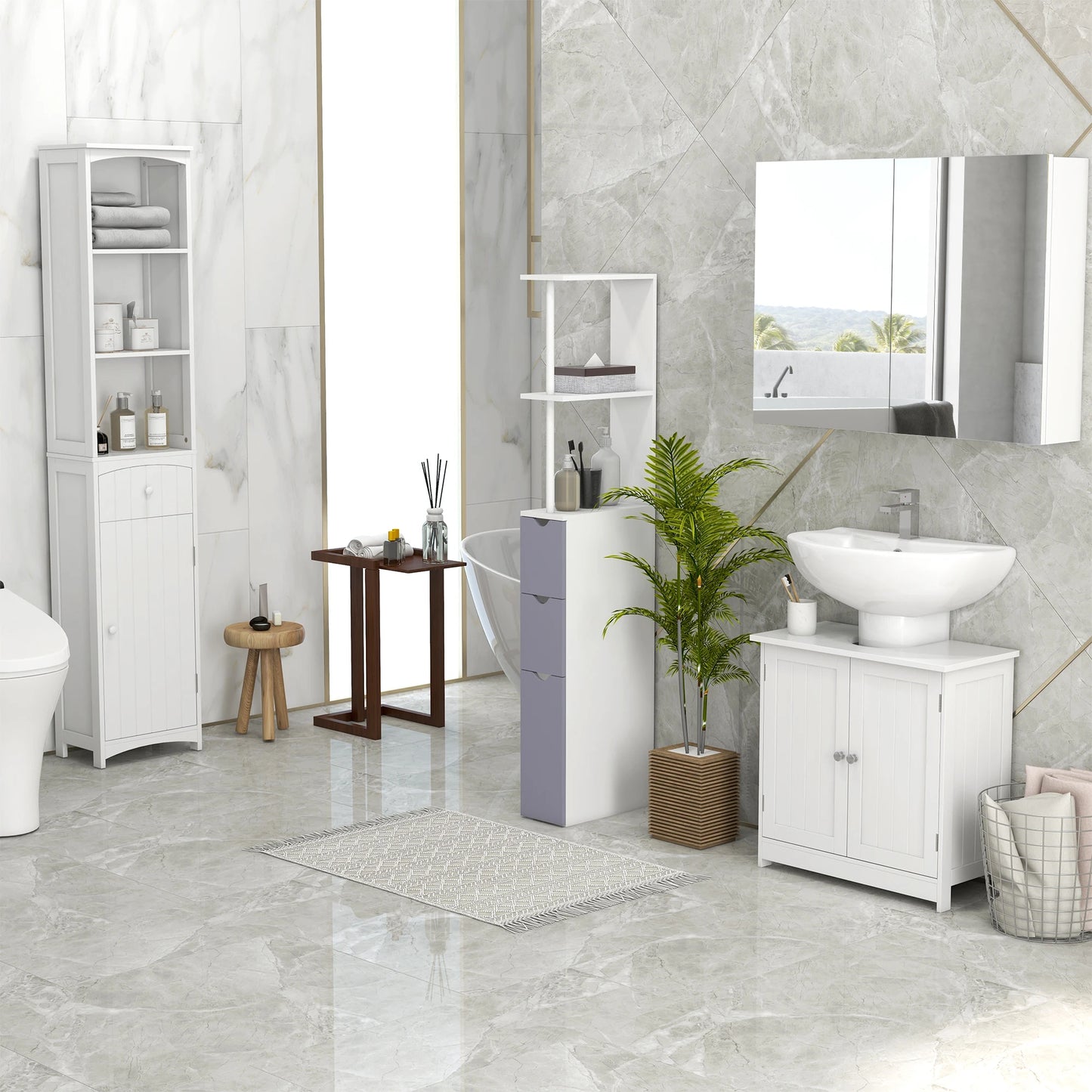 HOMCOM Tall Linen Tower Bathroom Storage Cabinet Unit