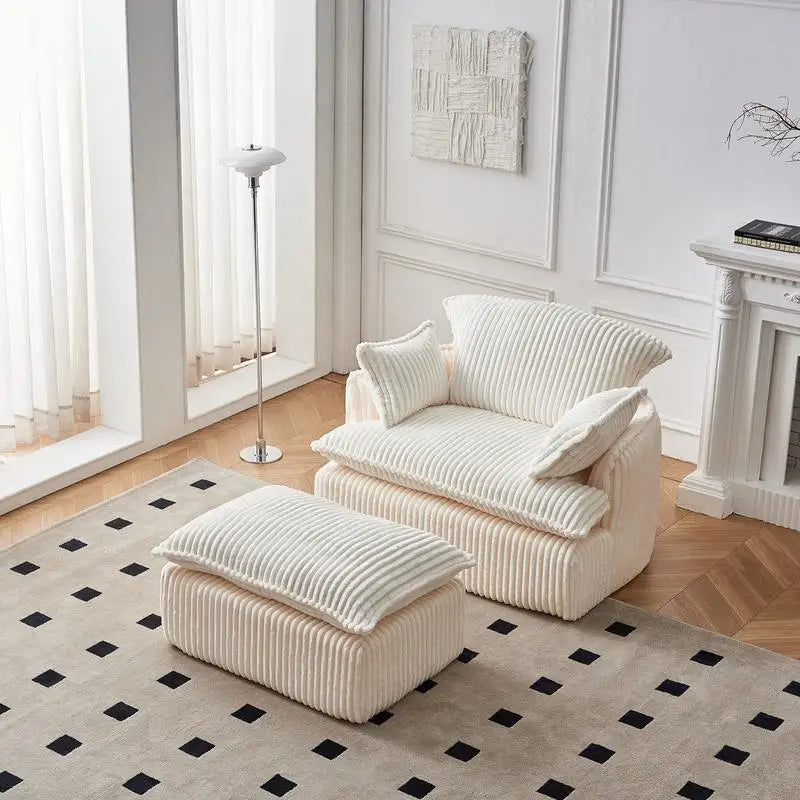 Convertible Compressed Sofa Chair with Ottoman, Modern Corduroy Fabric Armchair for Small Spaces, Living Room, Dorm, or