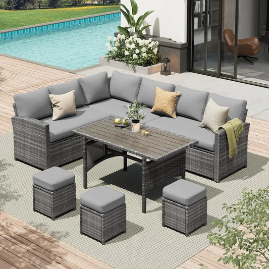 TANGXU 7 Piece Outdoor Wicker Patio Dining Conversation Set